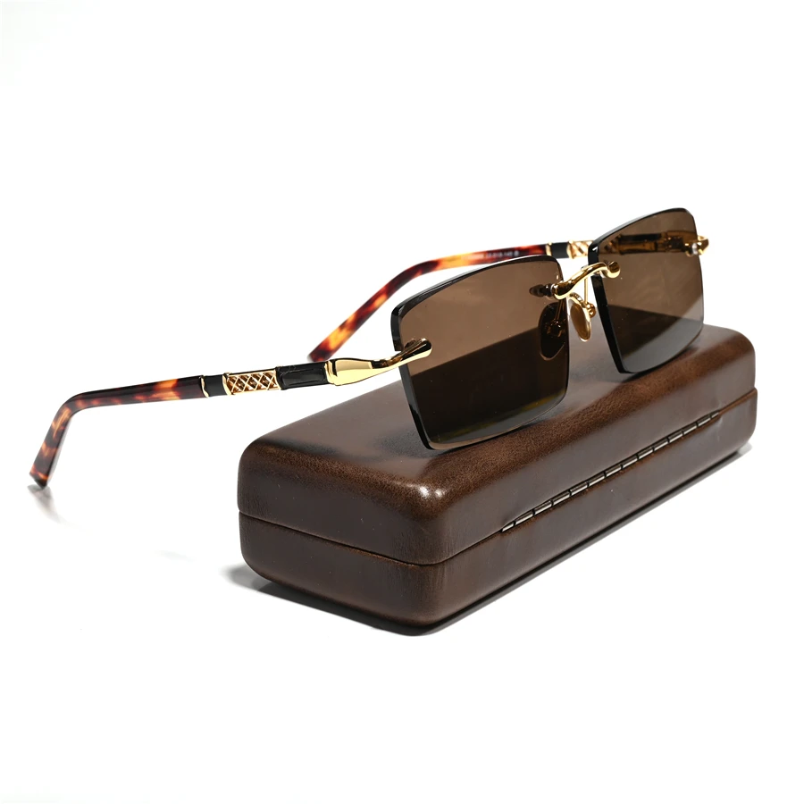 

Evove Stone Sunglasses Male Brand Natural Minerals Brown Lens Sun Glasses for Men Rimless Luxury Design Anti Scratch