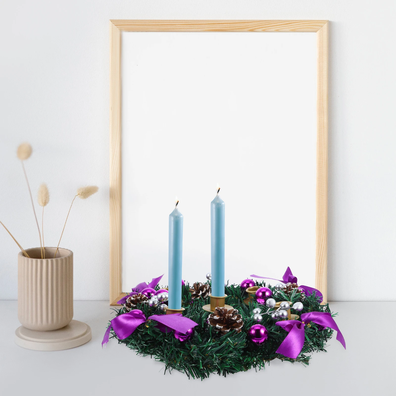 

Christmas Advent Wreath Candles Holder 5 Cups Red Berry Pinecone Decorative Ring Holiday Table Centerpiece