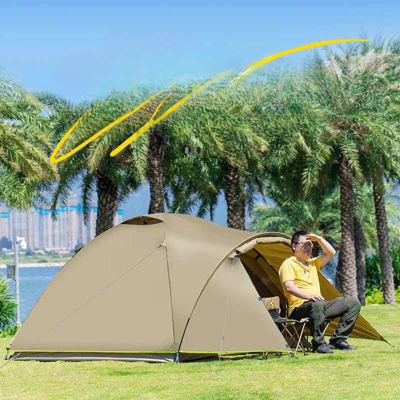 3-4Persons Outdoor Portable Camping Equipment Park Picnic Double-layer Russia Tent Sunscreen and Rainproof Tourist Family Travel