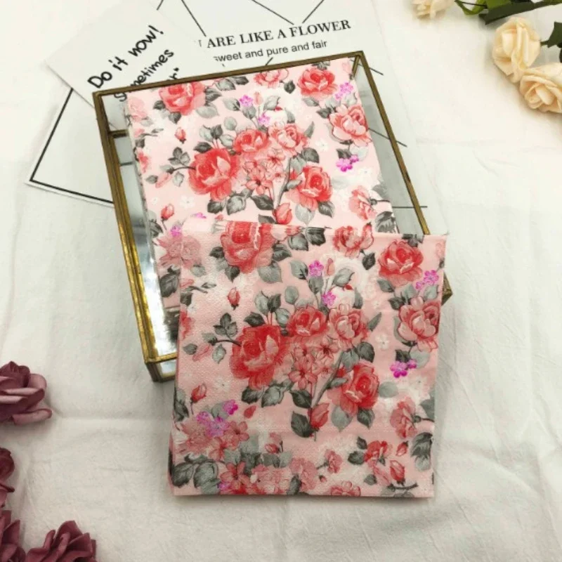 20pcs/pac 33*33cm 2-Ply Colourful Printed Napkins Red Flowers and Grass Models 2 Ply Paper Wedding Restaurant Decorative Paper