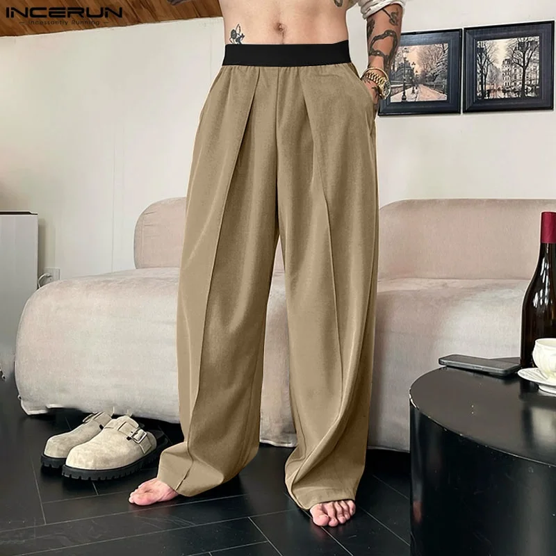 INCERUN Men Pants Patchwork Joggers Elastic Waist Loose Straight Trousers Men Streetwear 2025 Fashion Casual Male Long Pants - Image 4