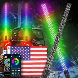 2PCS 3FT Fat LED Whip Lights Remote Control Flagpole Antenna Whips For UTV ATV Off Road Truck Sand Buggy Dune RZR
