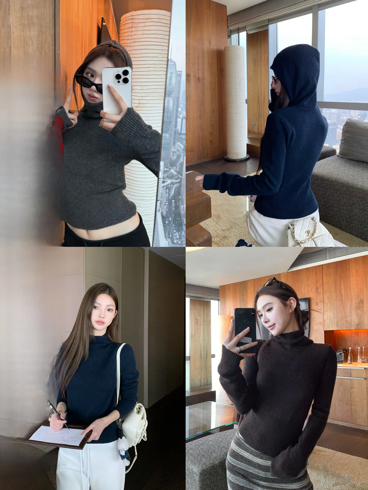 

Bla Knitted Hat Base irt Women's Spring Autumn Slim ort Top Not Cold Buleng Casual Sle Fitted Bal Wool Blend Lon...