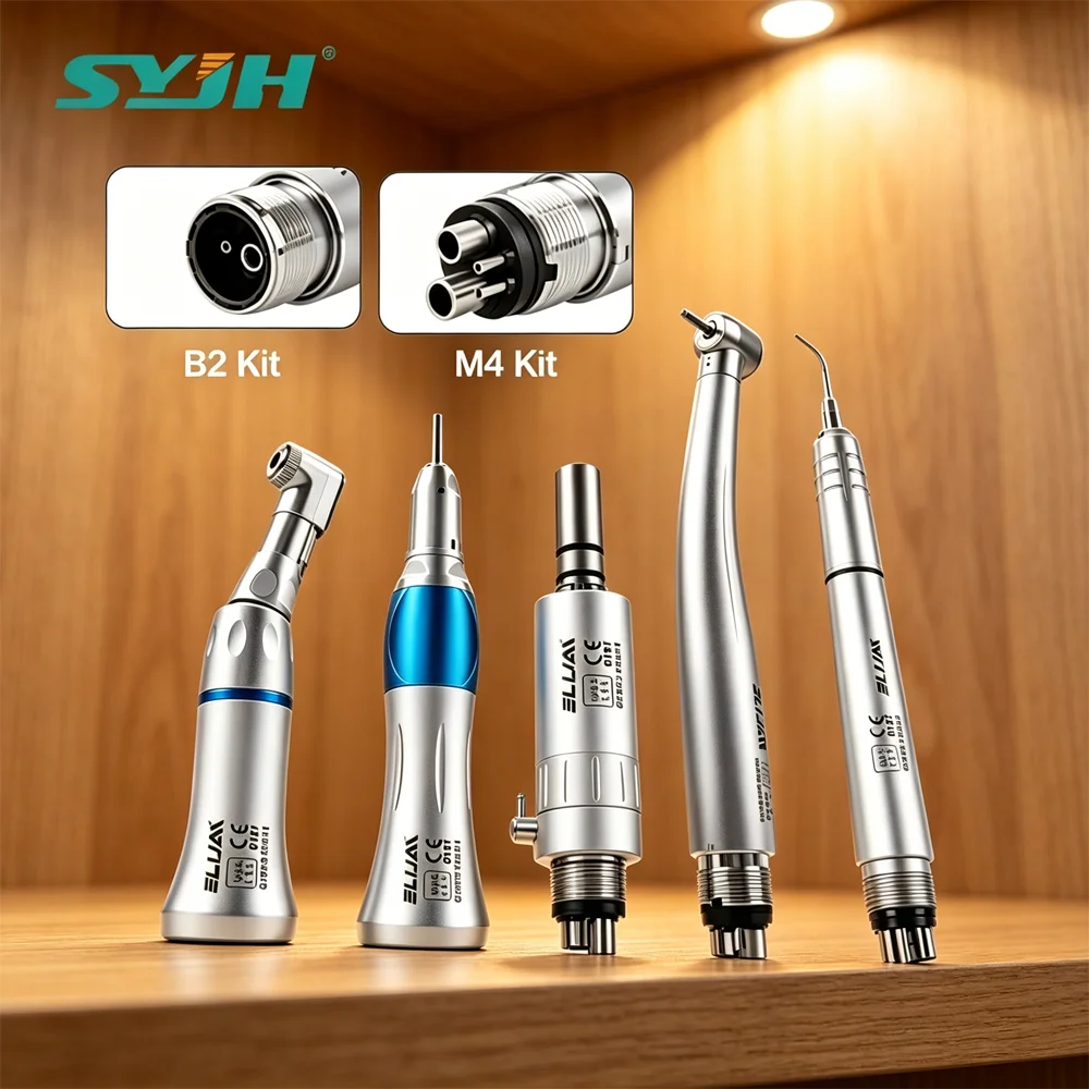 Kit de Piezas de Mano Dentales de Alta y Baja Velocidad SYJH 203C con LED, Pieza de Mano de Alta Velocidad Tipo E, Pieza de Mano de Baja Velocidad, Scaler Ultrasónico de Aire y Contra-ángulo Recto