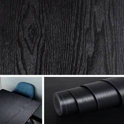 Black Thicken Contact Paper Wood Peel and Stick Wall Sticker Vinyl Waterproof Self Adhesive Wallpaper Removable for Wall in Roll