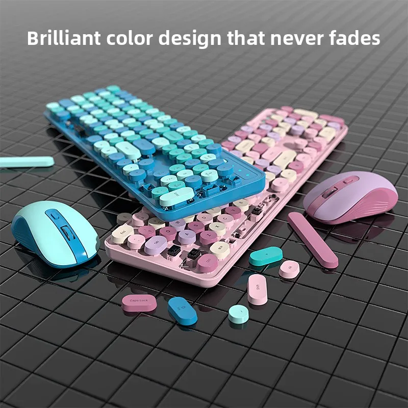 Custom Wireless Keyboard Mouse Set Rose Pink 2.4G Retro Cute Keys High Value for Girls Computer Office Gaming Accessory Gift