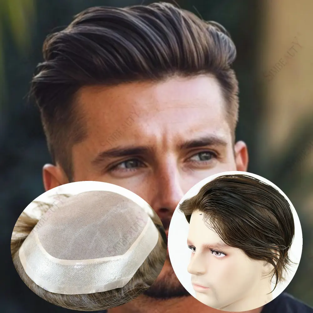 شعري طبيعي للرجال شعر مستعار شعر بشري قابل للتنفس متين أحادي PU قاعدة بني أشقر نظام شعر طبيعي غير قابل للاكتشاف #1