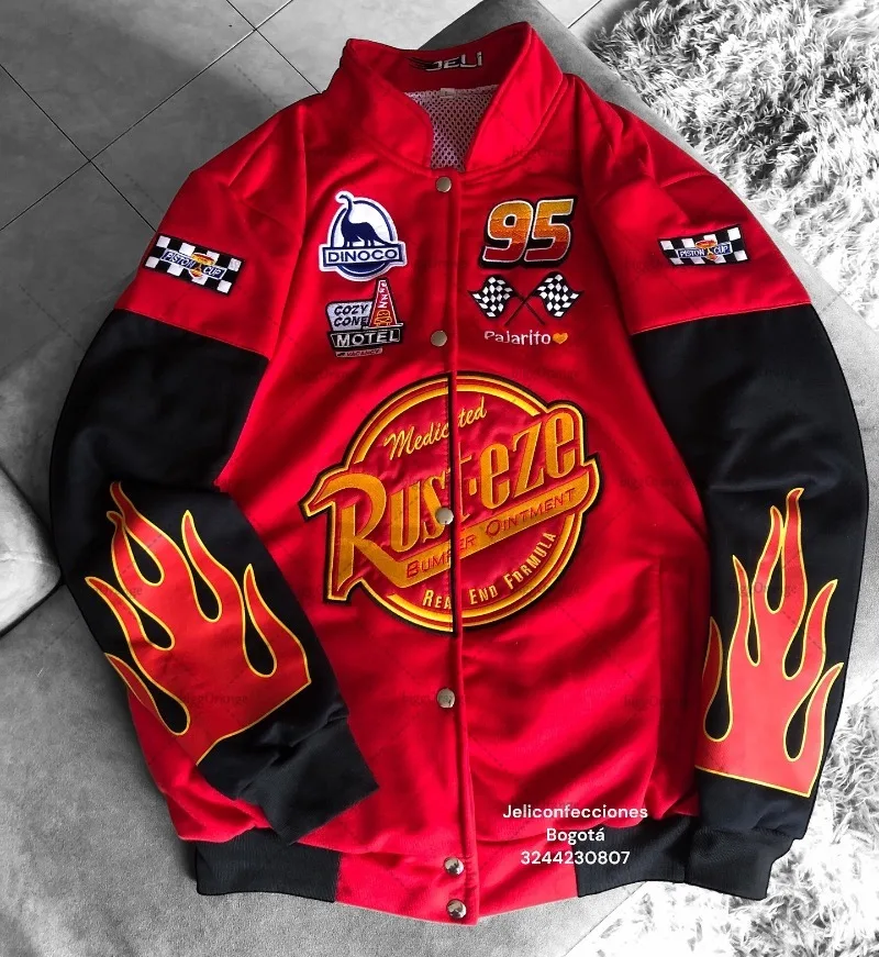 التطريز الموضة الأمريكية الجديدة جاكيتات كبيرة الحجم باللون الأحمر Harajuku Y2k زي بيسبول كاجوال فضفاض بأزرار سترة رجالية #1