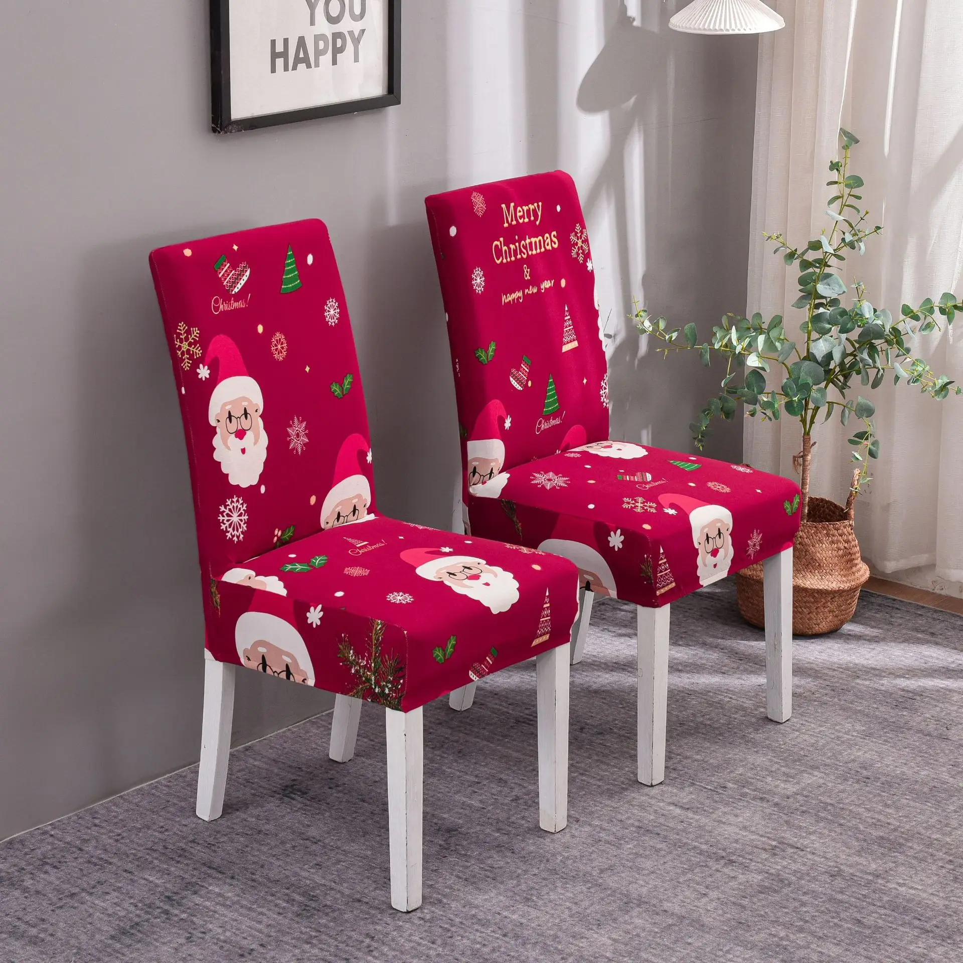 1/2/4/6pc Christmas Chair Cover Elastic New Year Printed Chair Cover Stretch Fabric Universal Size Santa Claus Chair Slipcovers