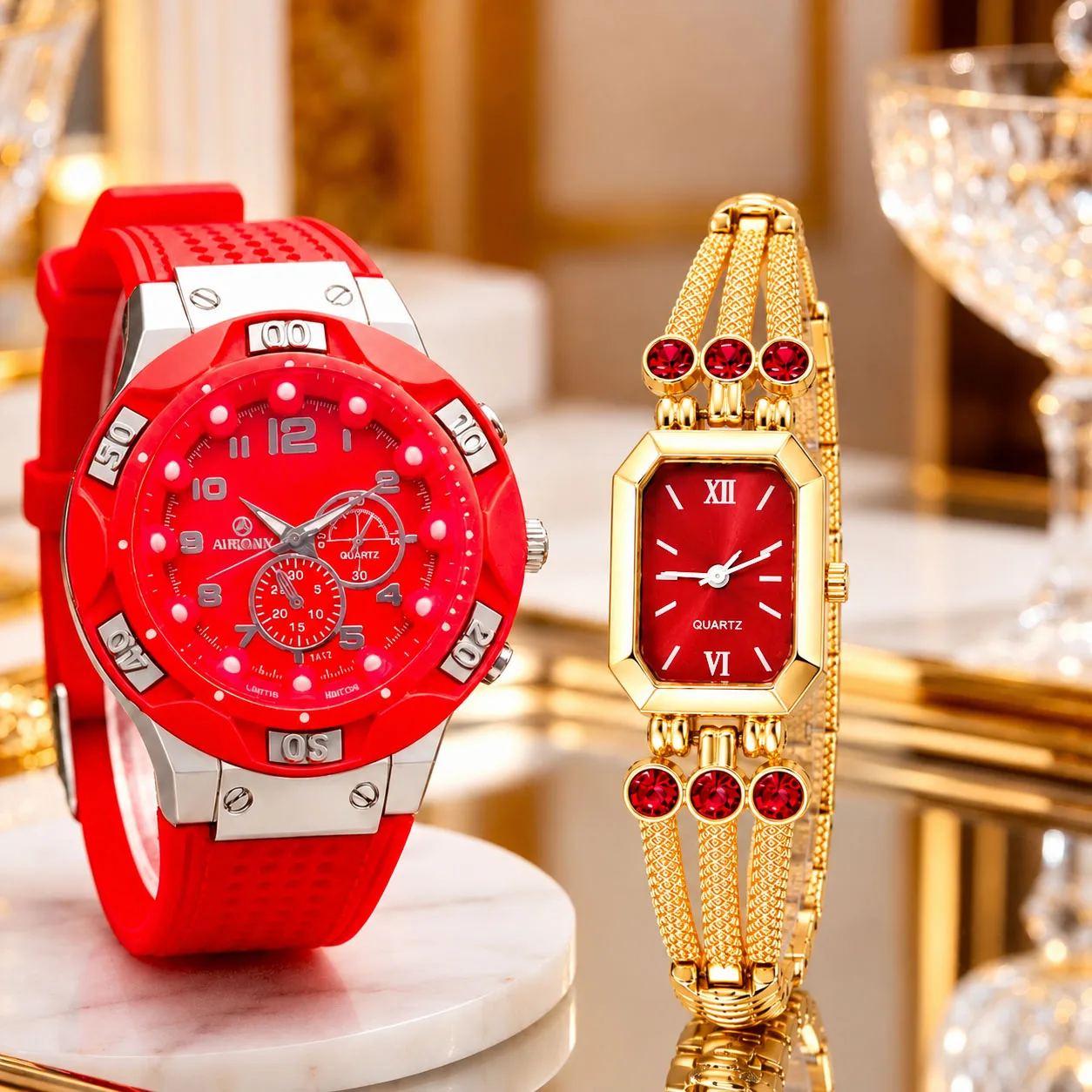 2 New Stylish and Luxurious Quartz Watches for Couples - Perfect for Everyday Wear and Gift-Giving Occasions, Birthday Gifts and Holiday Party Gifts, the Perfect Gift for Your Partner.