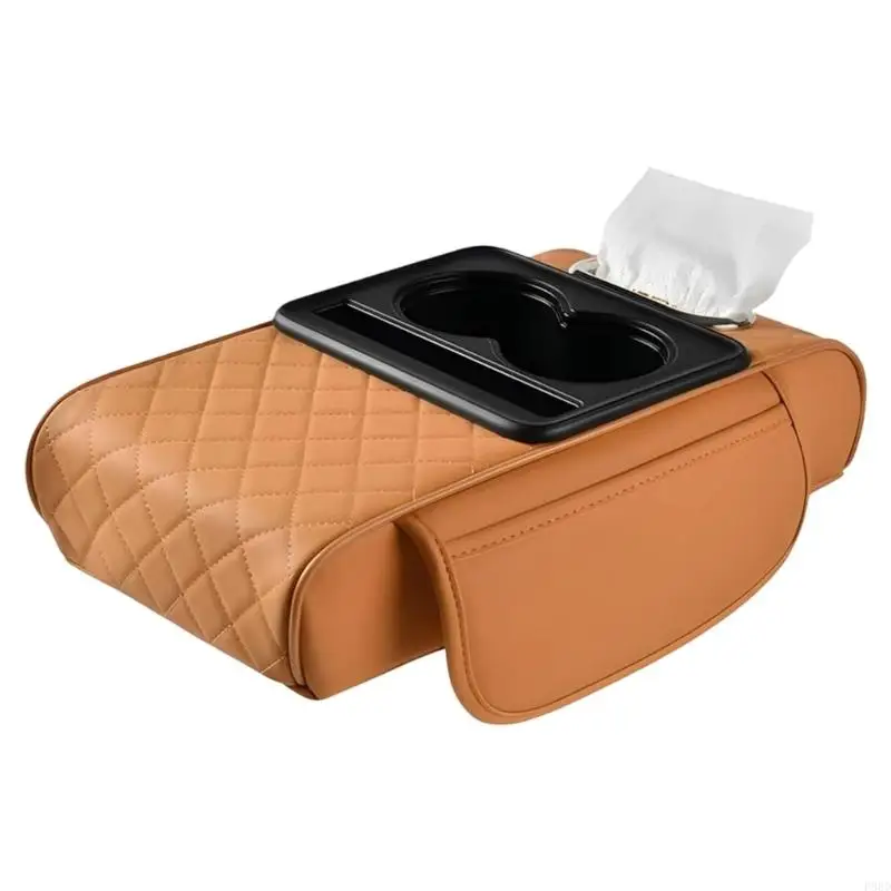 Ergonomic Driver Elbow Rest Cushion With Built In Tissue Container And Organizational Storage Area For Tissues