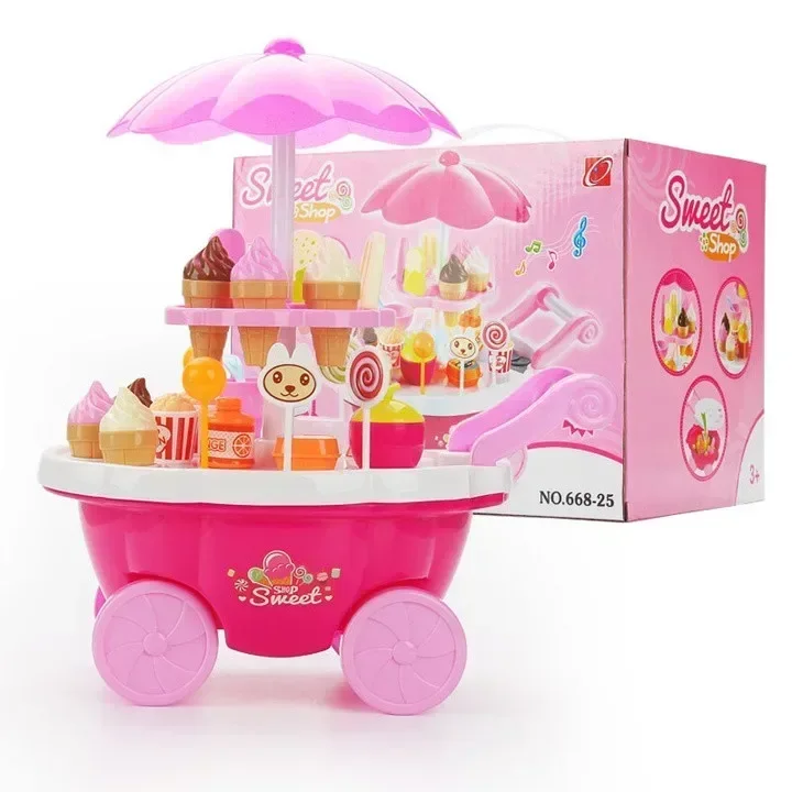 [Lustig] Spielhaus Spiel Küche Spielzeug elektronische Candy Ice Cream Lutscher Einzelhandel Kinderwagen Auto mit leichter Musik Spielzeug Baby Mädchen Geschenk