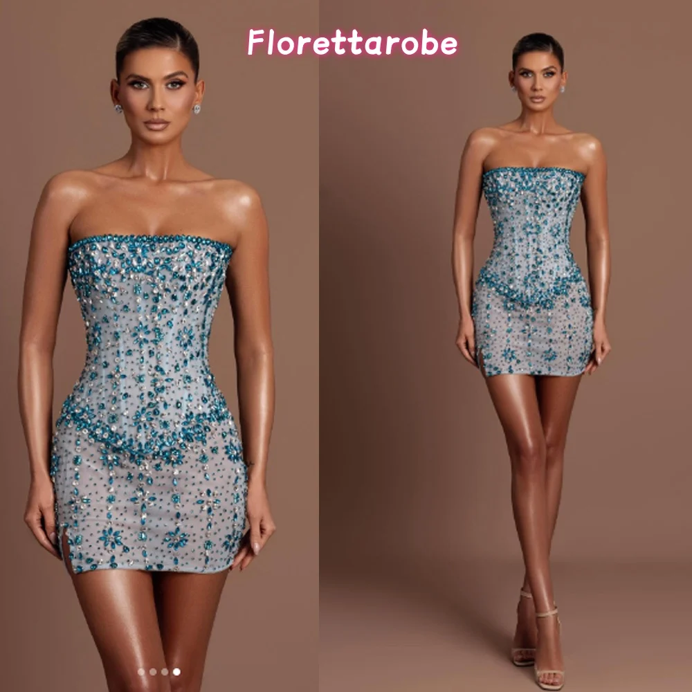 Florettarobe precioso Vestido De noche corto sin tirantes brillo cristal Mini Vestido De graduación Vestido De fiesta Vestido De noche personalizado