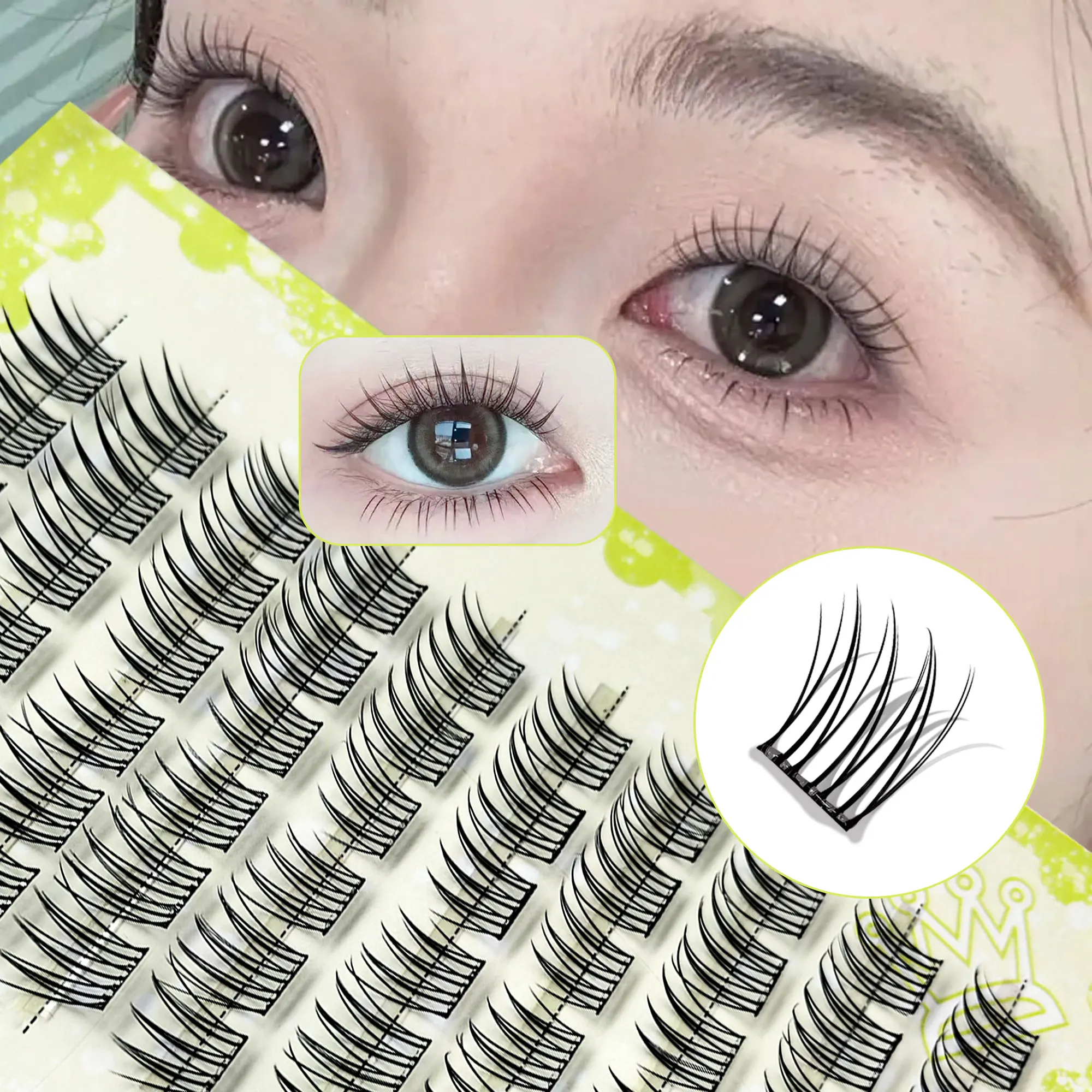 접착제 없는 인조 속눈썹 10줄, 자연스럽게 컬링되어 두꺼운 만화 눈 화장을 연출합니다.