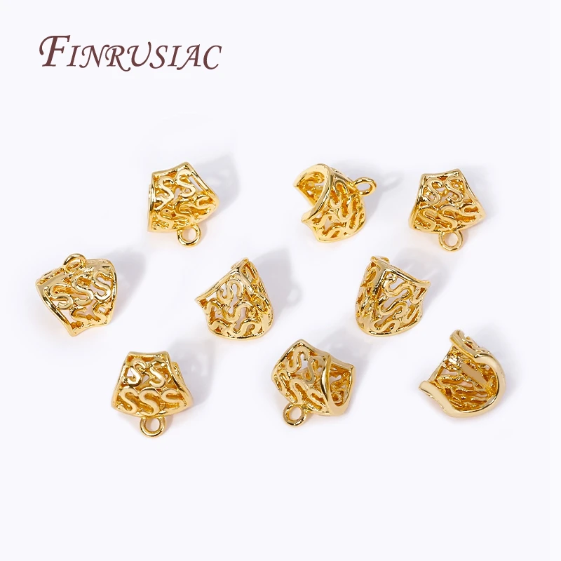 18K Gold Plated Brass Metal Hollow Pattern Opening Spacer Beads Charms Pendant Bail Connector For DIY Jewelry Making Findings