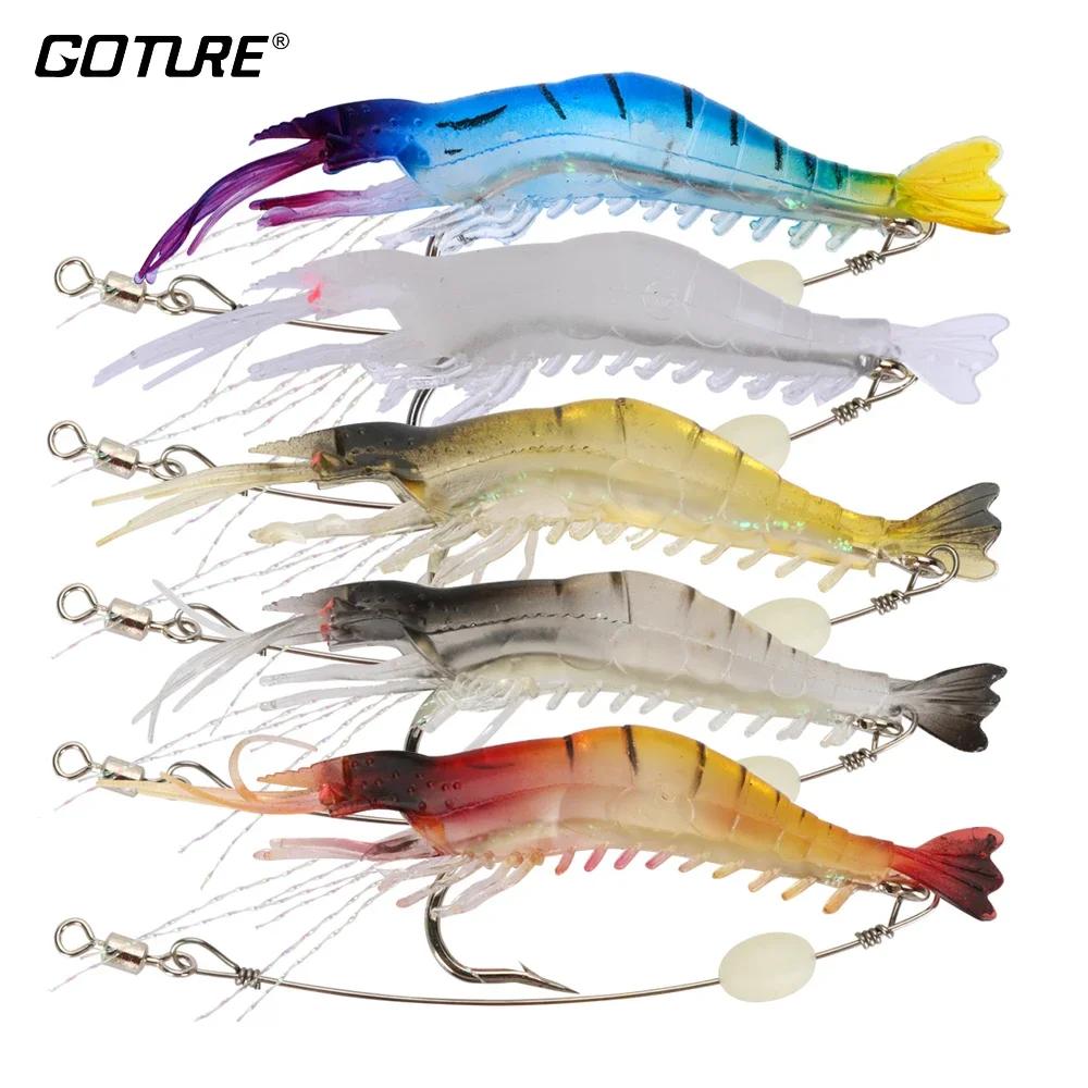 

Goture Shrimp Soft Fishing Lure 9cm 5.6g Artificial Bait with Luminous Bead Swivels Hook Lifelike Shrimp Lure Carp Fishing