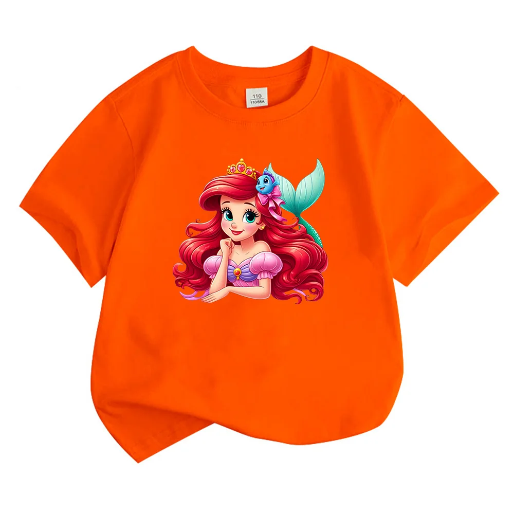 Cartoon The Little Mermaid Children Tees Princess Ariel Comic TShirt Cute Girls Kids T-shirt Summer Casual Cotton Clothes Kawaii