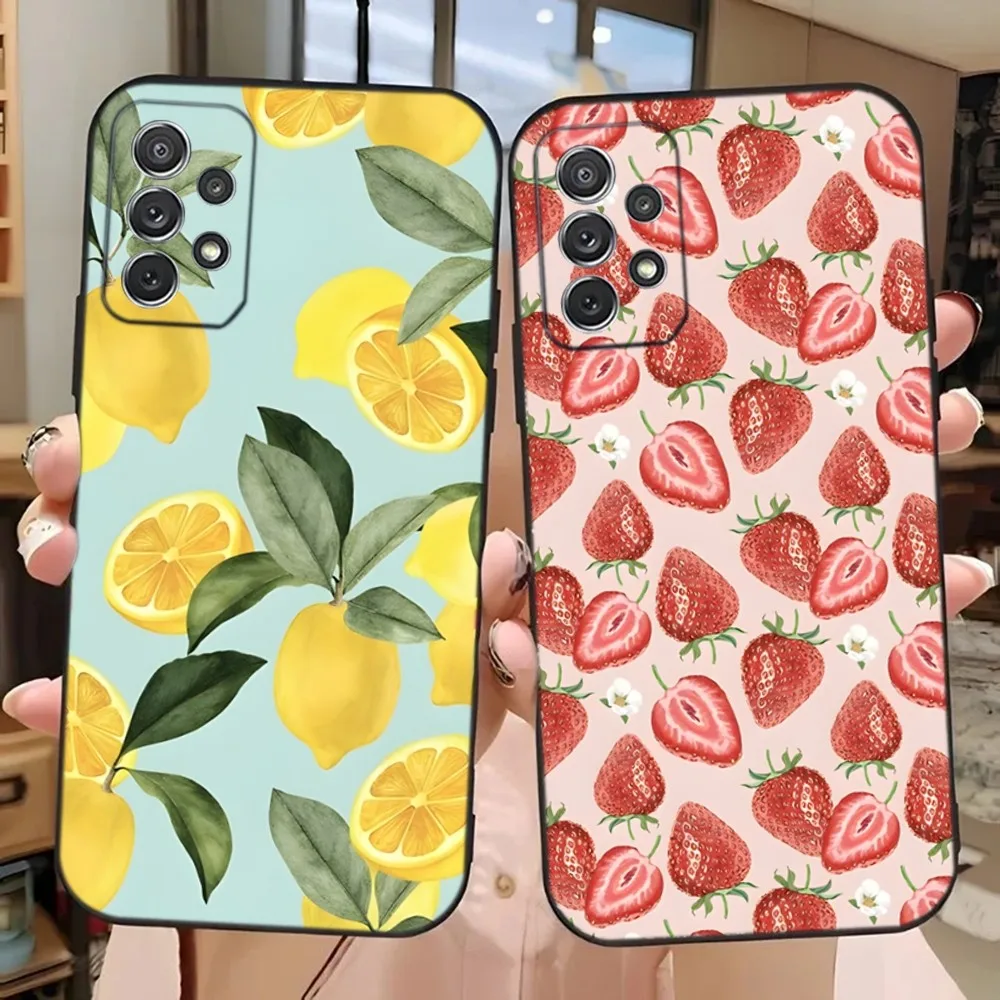 

Fruit Strawberry Lemon Cherry Phone Case For Samsung Galaxy A13,A21s,A22,A31,A32,A52,A53,A71,A80,A91 Soft Black Phone Cover