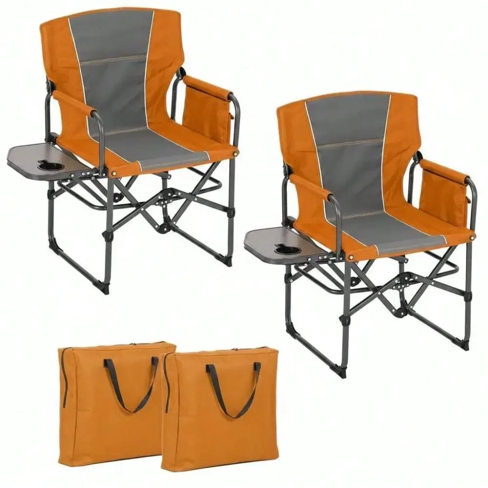 Heavy Duty Directors Folding Camping Chair,Outdoor Portable Lawn Furniture With Side Table, Cup Holder Storage Pocket Durable C