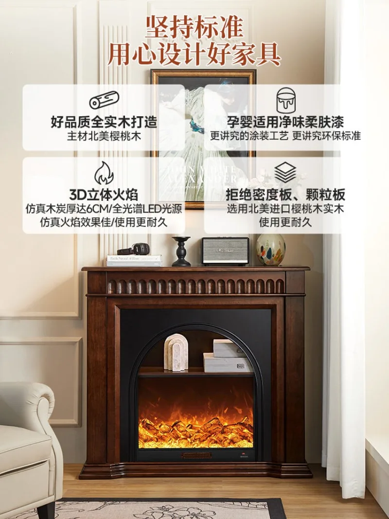 French retro heating fireplace decorative cabinet, living room simulation furnace flame, all solid wood household entrance cabin - view 4
