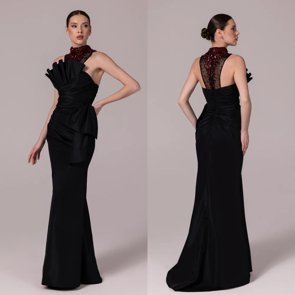 

Customized Charmeuse Rhinestone Beading Mermaid High Collar Long Dresses Bespoke Occasion Fashion Exquisite Formal Evening