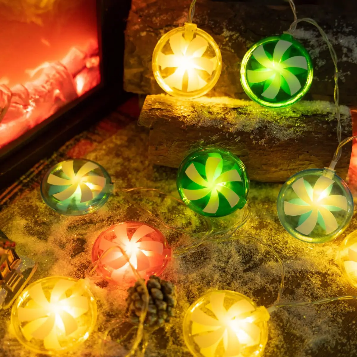 1pc Christmas Round Candy Garland Light 10/20LED Christmas Lollipop LED Lights For Indoor Outdoor Home Bedroom Patio Xmas Decor