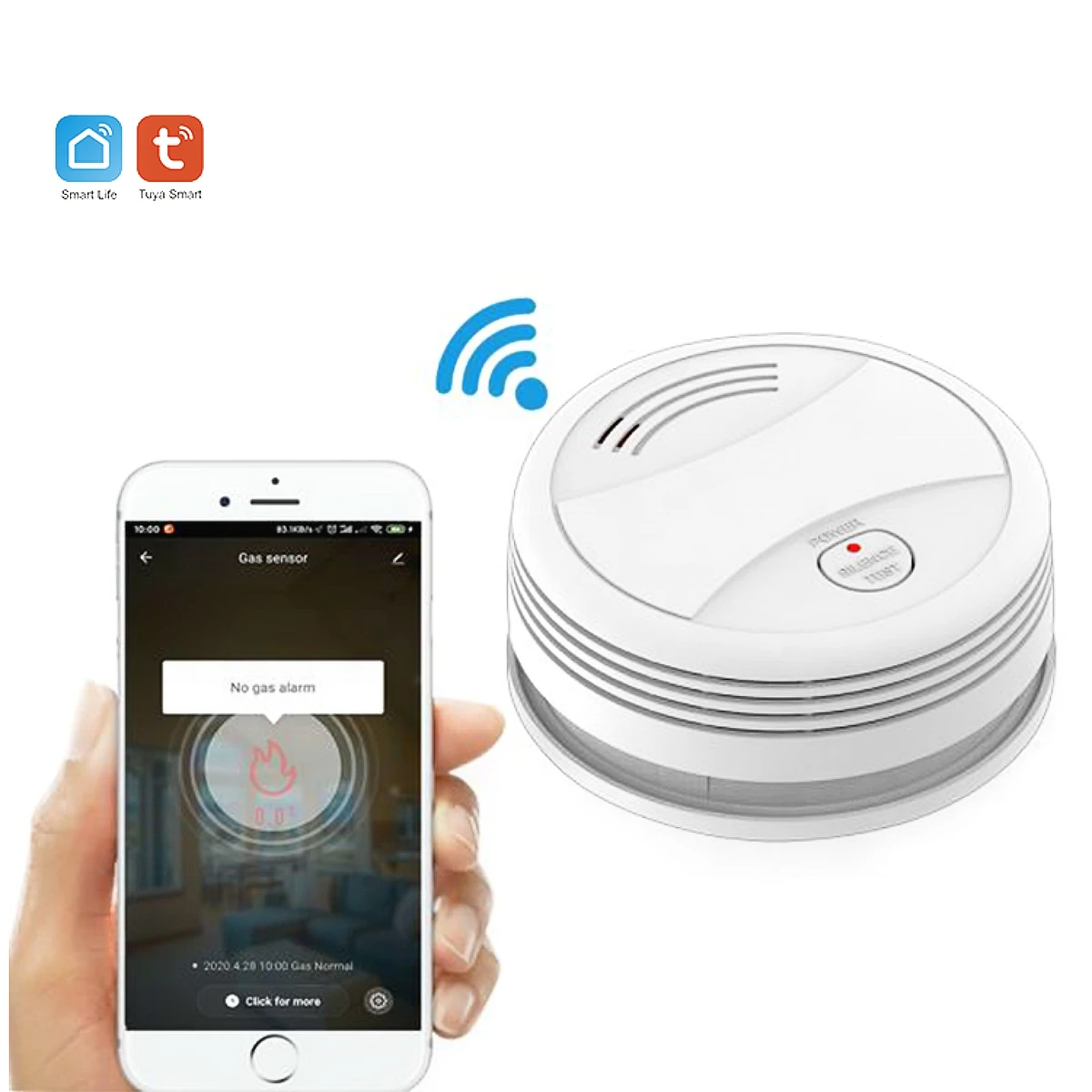 煙探知器火災警報センサー、tuyaアプリwifi付き、ホームセキュリティ防火用
