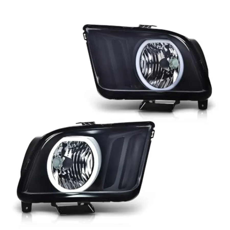 

LED Headlights Assembly Compatible with Ford Mustang 2005 2006 2007 2008 2009 Headlamp Driver and Passenger Side Smoky Lens Bla