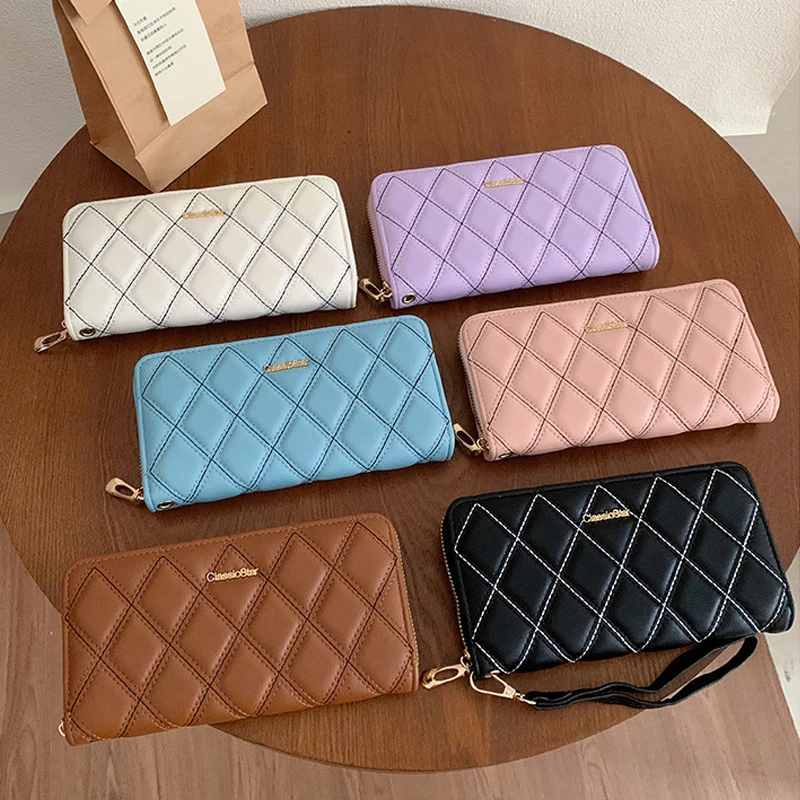 

Women's Wallets Diamond Solid Color Simple Fashionable Elegant Versatile Long Wallets Multifunctional Card Bags Coin Purses