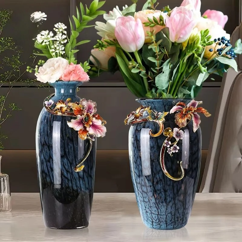 &c Enamel-coated Elegant Sophisticated Chinese Style Vase Living Room Flower Arrangement Creative Decoration Dining Table Glass
