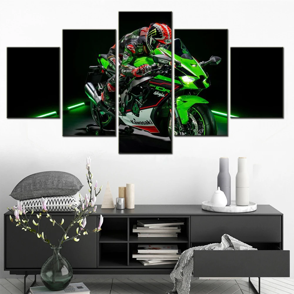 5 Pieces Canvas Wall Arts Poster Painting Bikes ZX-10R Motorbike Wallpaper Home Decor Living Room Picture Print  Bedroom Mural
