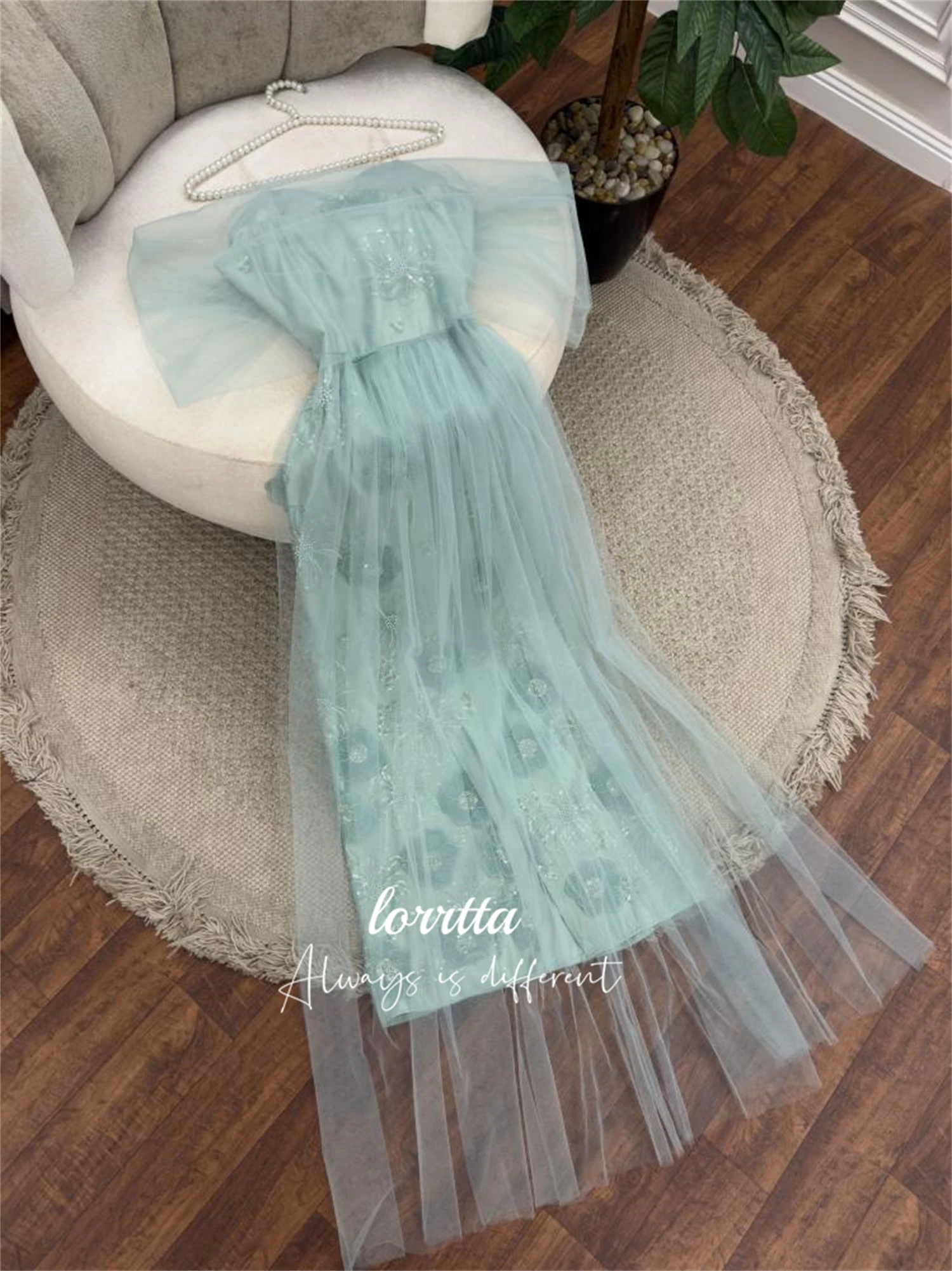 Lorrtta Graduation Gown Satin Eid Dress 3D Flower Decoration Mesh Evening Wedding Party Dresses for Special Events Ball Gowns