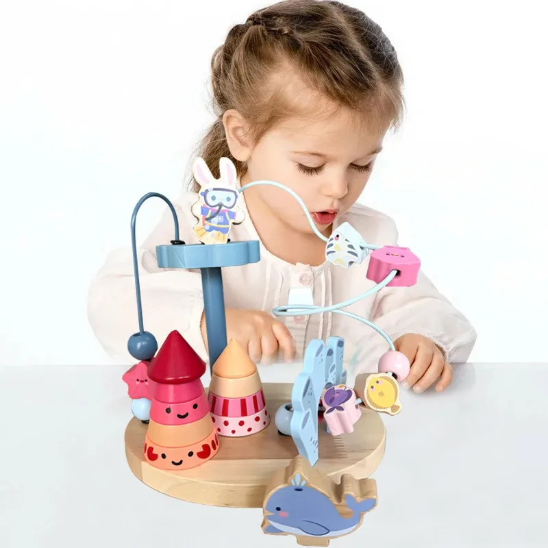 ของเล่นไม้เสริมพัฒนาการเด็ก ตัวต่อลูกปัดการ์ตูน ฝึกทักษะการใช้มือและพัฒนาสมอง