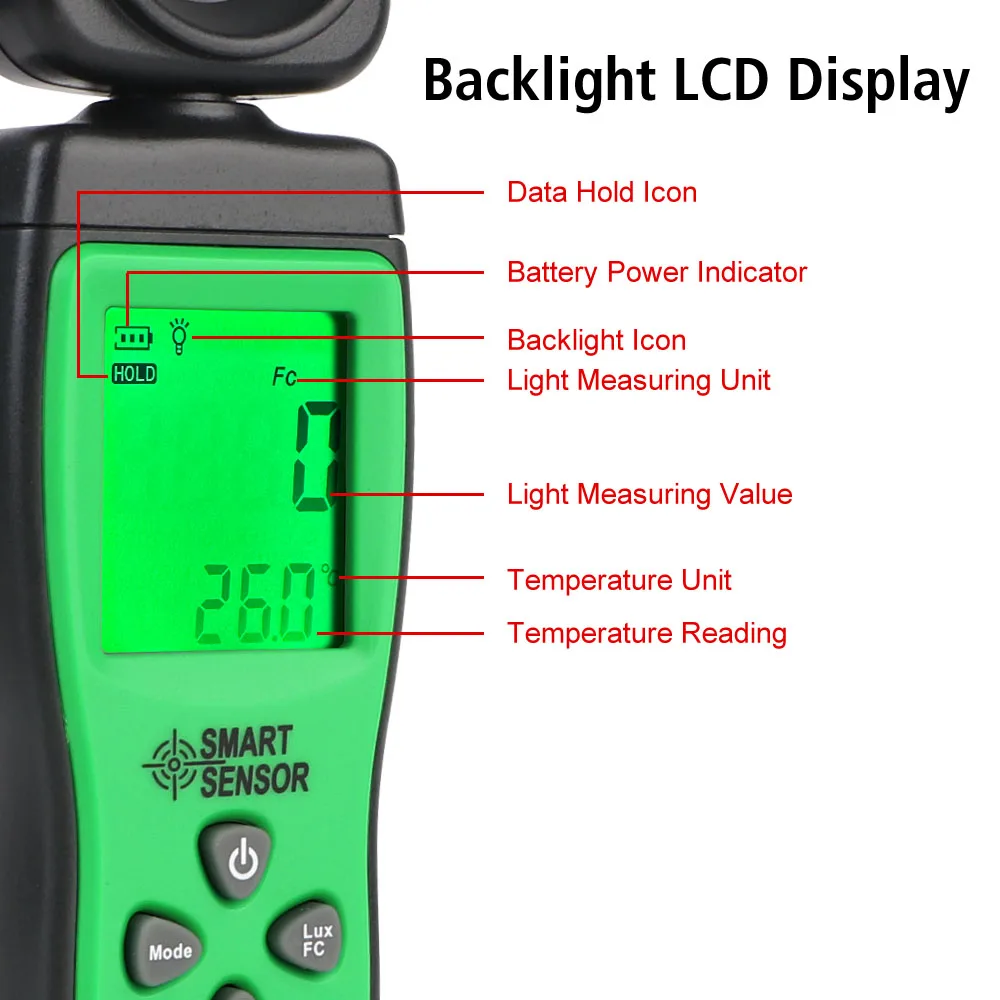 LCD-scherm Illuminometer AS803F Luxmeter Lichtmeter 0- 200000   Lux Test Digitale Lux Meter Fotometer Universele Slimme Sensor