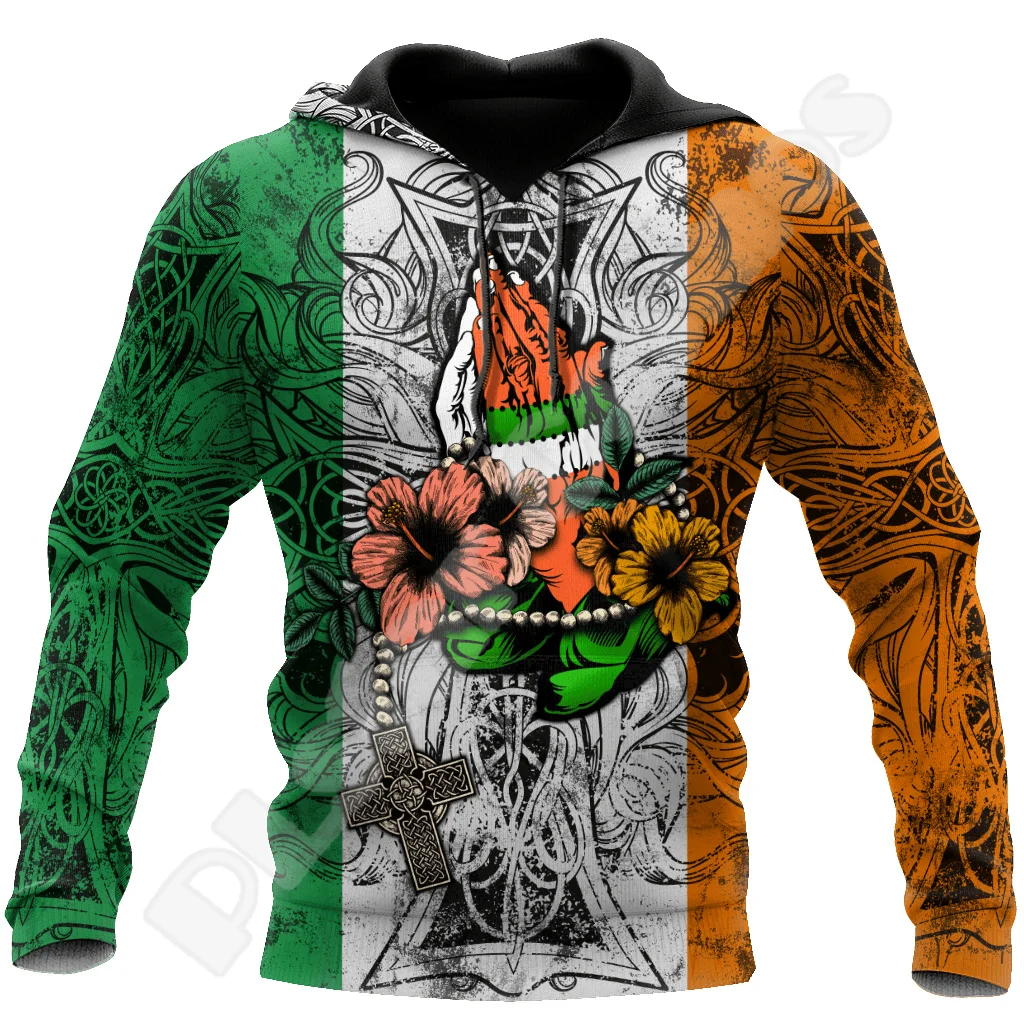 

NewFashion Country Flag Ireland Clover Irish St.Patrick Tattoo Vintage 3DPrint Pullover Funny Harajuku Casual Jacket Hoodies X7