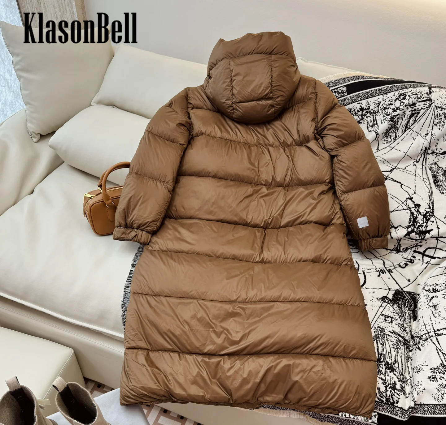 9.6 KlasonBell Women Fashion Solid Hooded Thick Keep Warm Goose Down Outerwear Elastic Cuff Long Sleeve Zipper Long Jacket