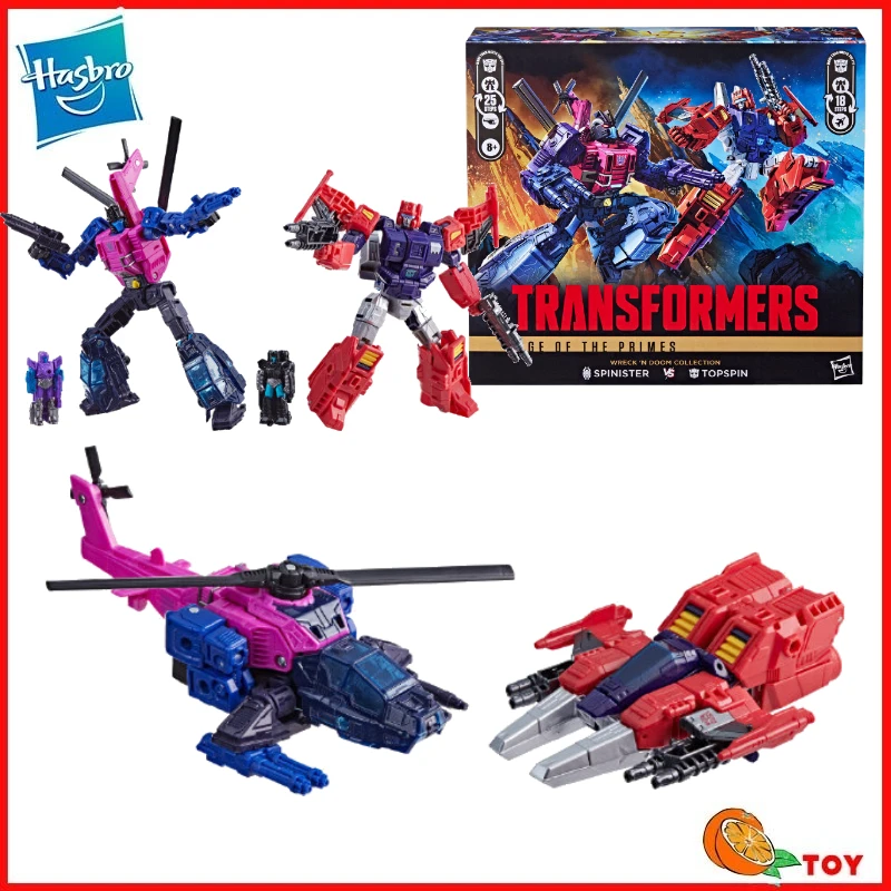

In stock Hasbro Transformers toys Age Of The Primes Spinister&Topspin Model Robot Collection Action Figures Toy Gifts