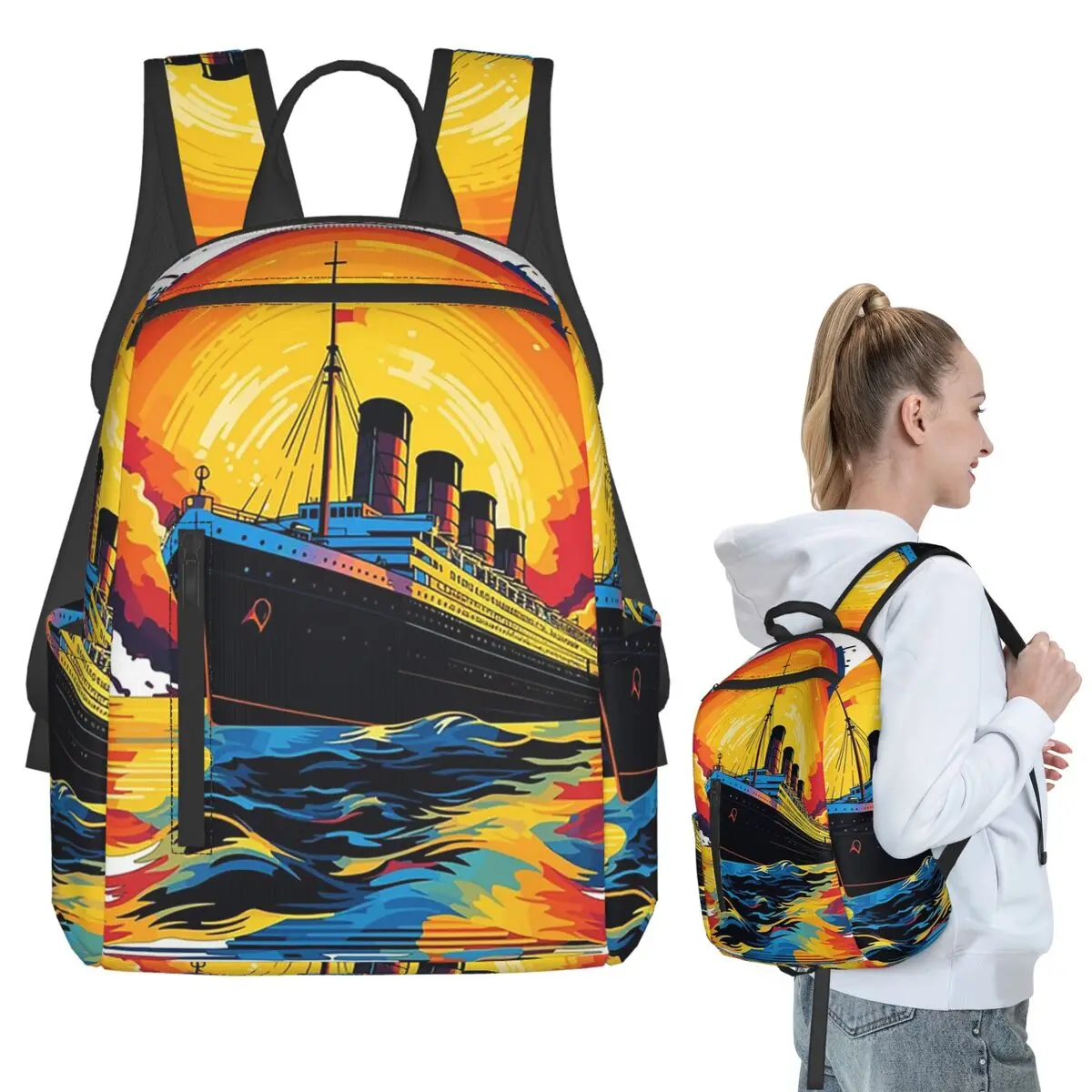 

Titanic Sailing With Sunset Backpack Student BookBag Kids School Bag Computer Shoulder Bags Men Women