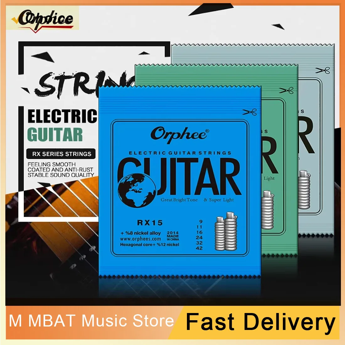 Orphee سلاسل الغيتار الكهربائي RX15/RX17/RX19 سبائك الأوستنيت لف سلاسل الغيتار ممارسة سداسية الكربون الصلب 6 سلسلة