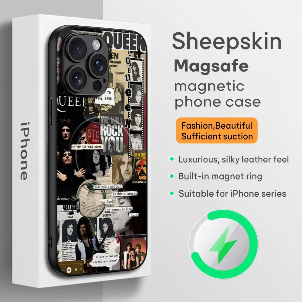 Luxurious Rock Q-Queen Cool Phone Case For iPhone 16 15 14 13 12 11 Plus Pro Max High-end Luxury Magsafe Sheepskin #1