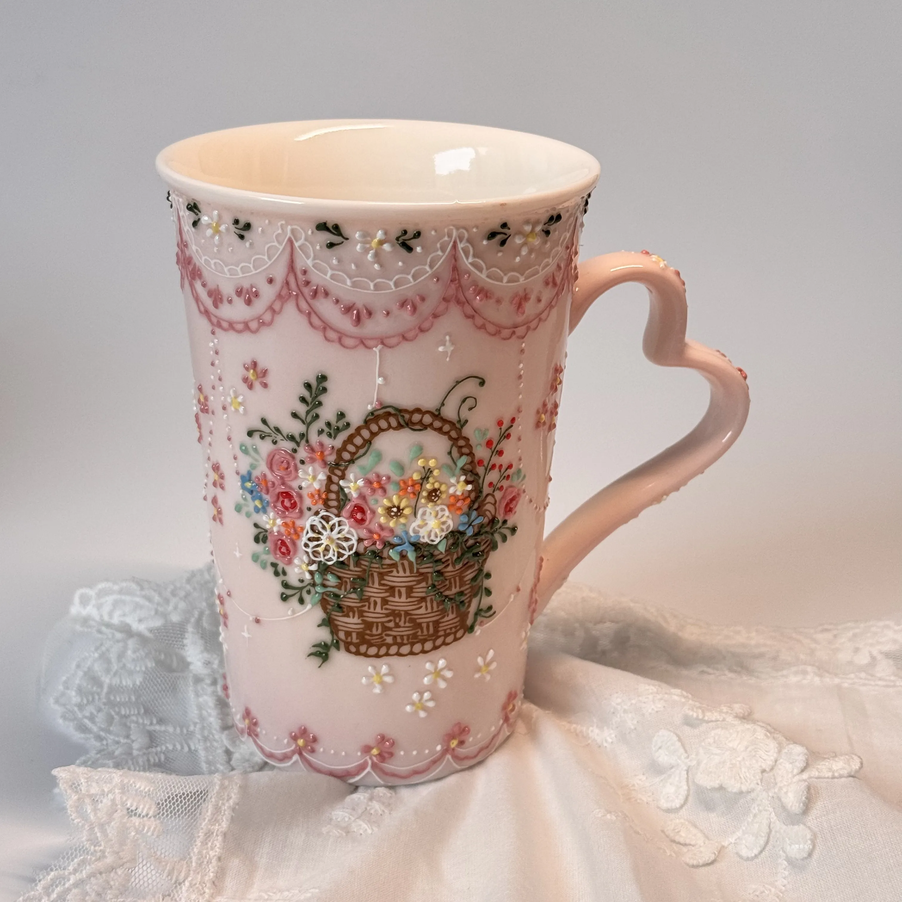 Jingdezhen Hand-painted Ceramic Cups,  Beautiful Cups, Three-dimensional Flowers, Large Capacity Drinking Cups, Holiday Gifts