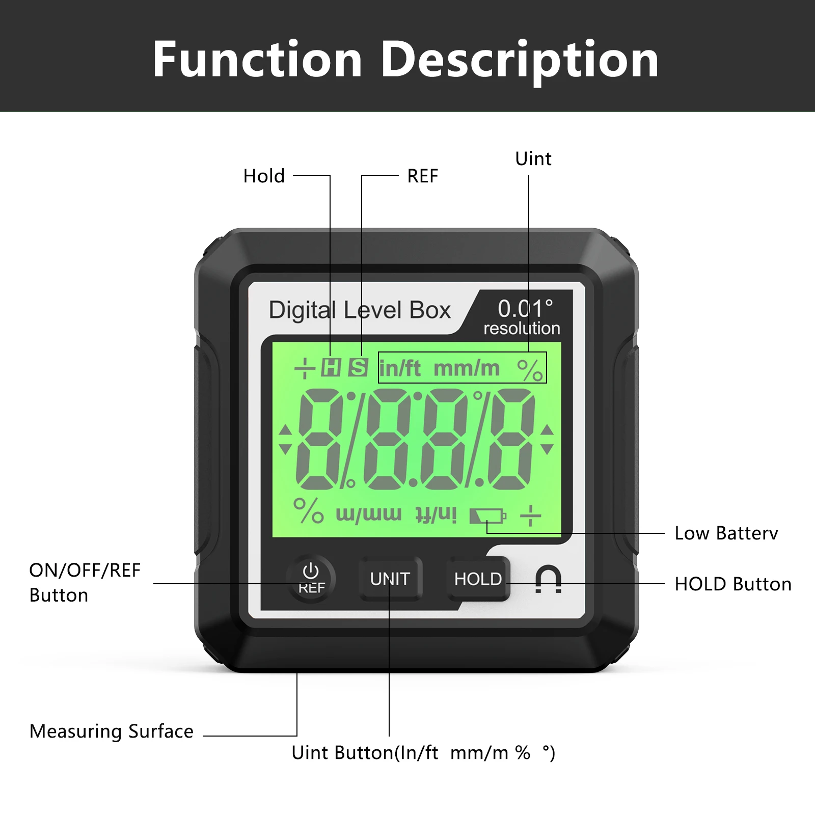 Digital Level Angle Gauge Meter Electronic Protractor Inclinometer With Magnetic Base LCD Precision Level Box Angle Finder Gauge