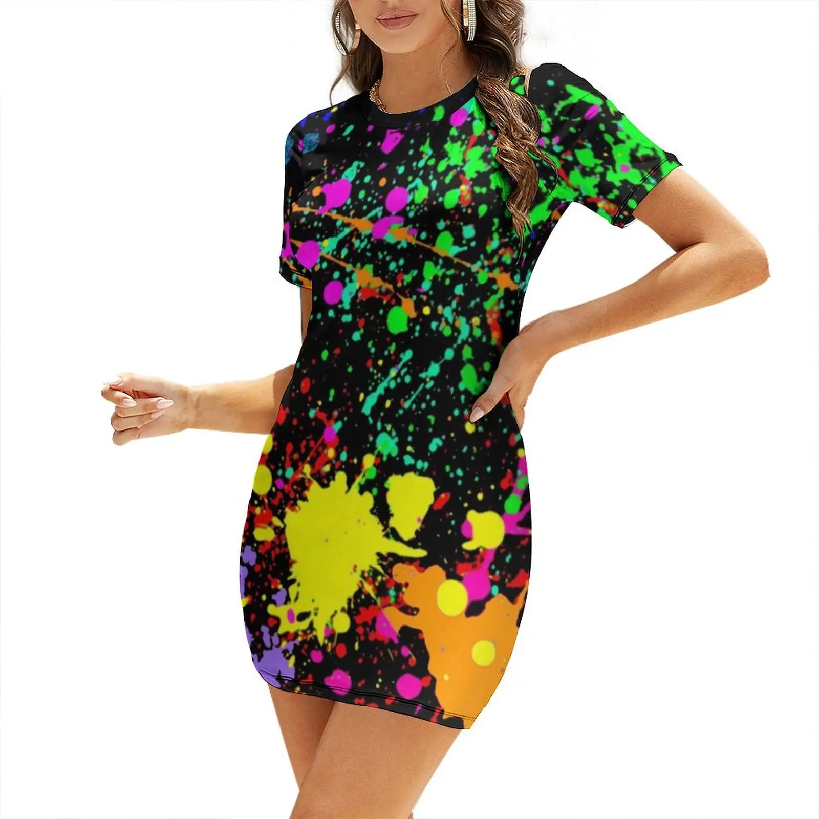 Neon Splatter Paint Short Sleeved Dress african dresses for woman evening dress women Party dresses for women Dress