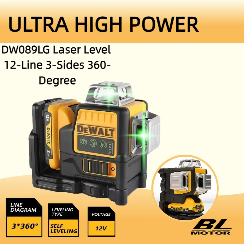 

Dewalt 3 Sides*360 Degree 12 Lines Laser Level DW089LG Vertical Horizontal Green Light Level Meter Outdoor laser level tripod