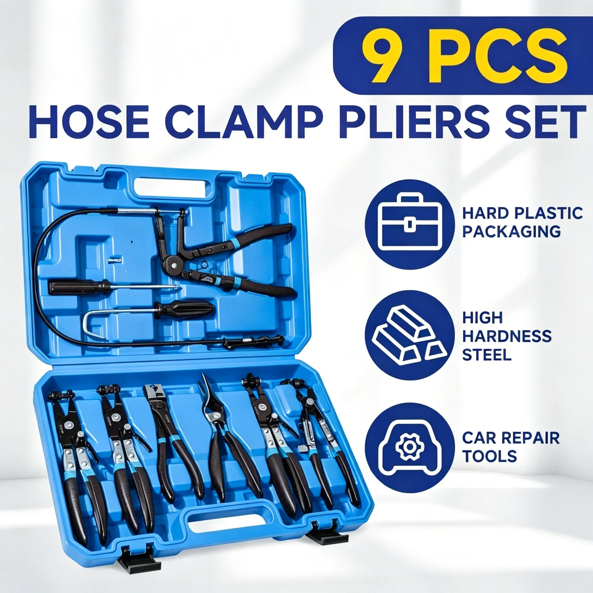 9Pcs Auto Hose Clamp Ring Plier Set Flexible Wire Cable Type Joint Boot Clamps Remover Oil Seal Screwdriver Car Repairing Tools