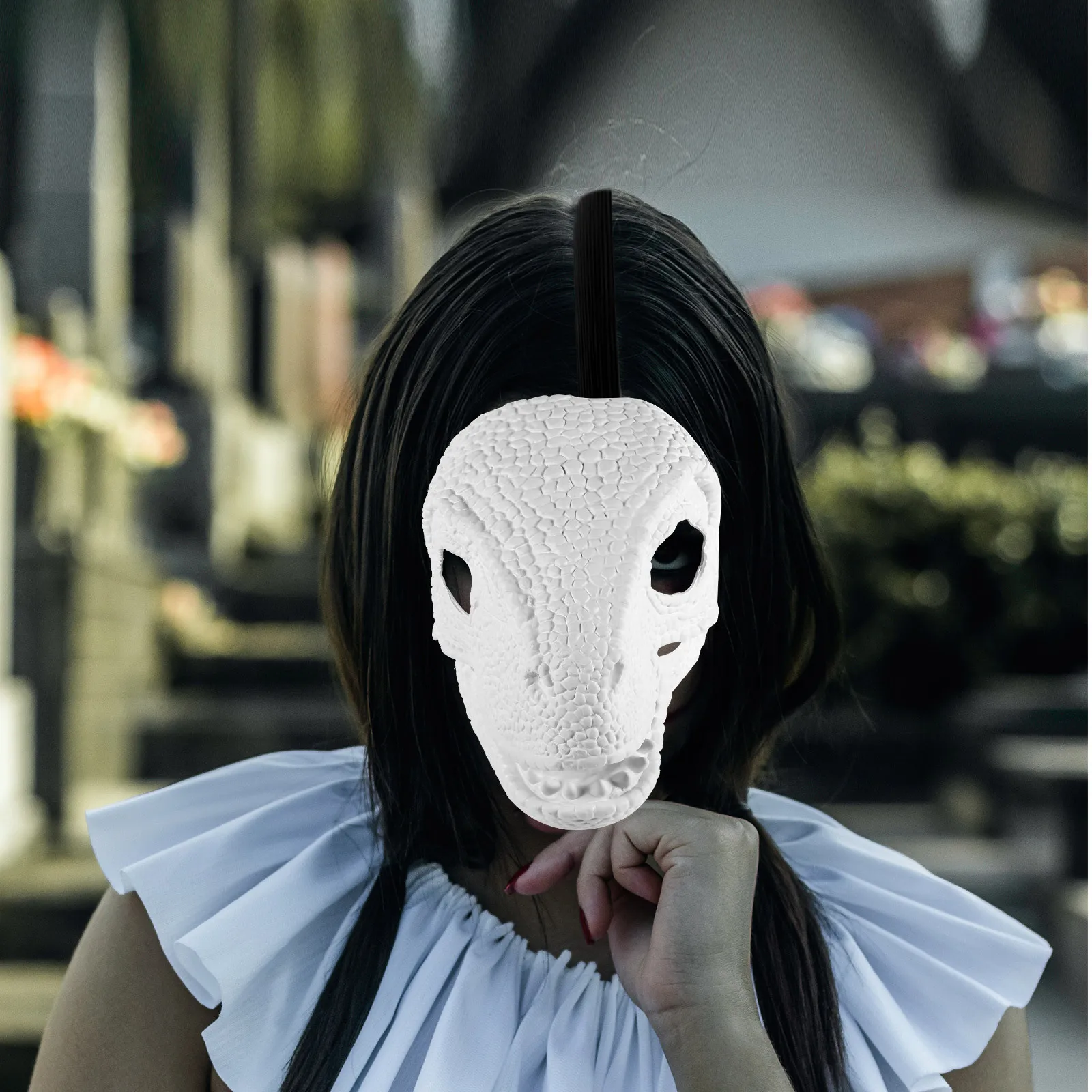 Maschera a mascella mobile di dinosauro Copricapo realistico per animali a pieno facciale per costume in maschera di oggetti di scena cosplay per feste di Halloween