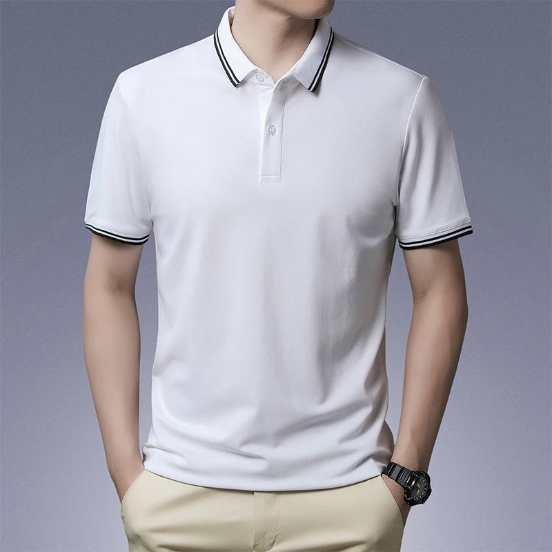 New 2023 Men's Polo Shirt Business Spring T-Shirt Short Sleeve Casual Male Polo Shirt Fit Slim Lapel Garment Button Shirt Men