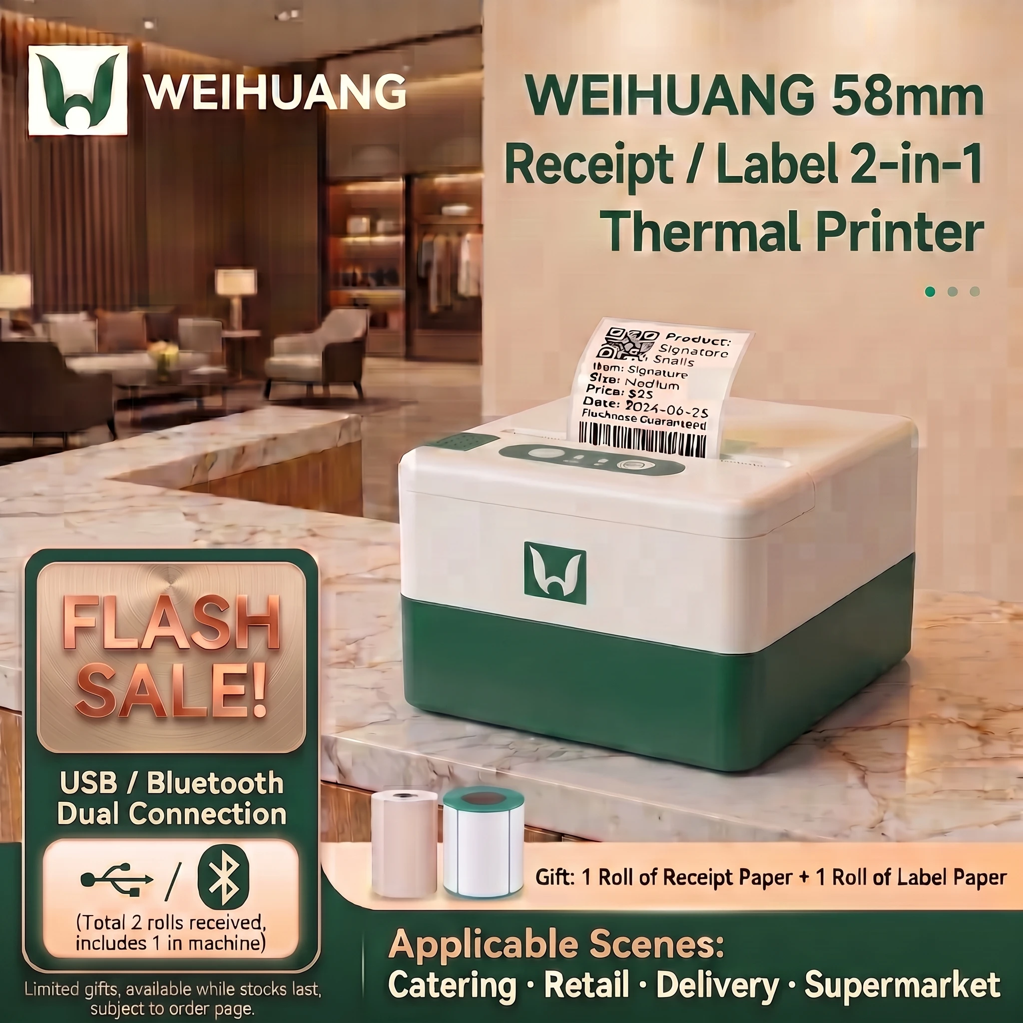 WEIHUANG P20 58mm 2 Inch Wireless Bluetooth Thermal Label Receipt Printer USB Barcode Sticker Maker for POS Impresora Termica