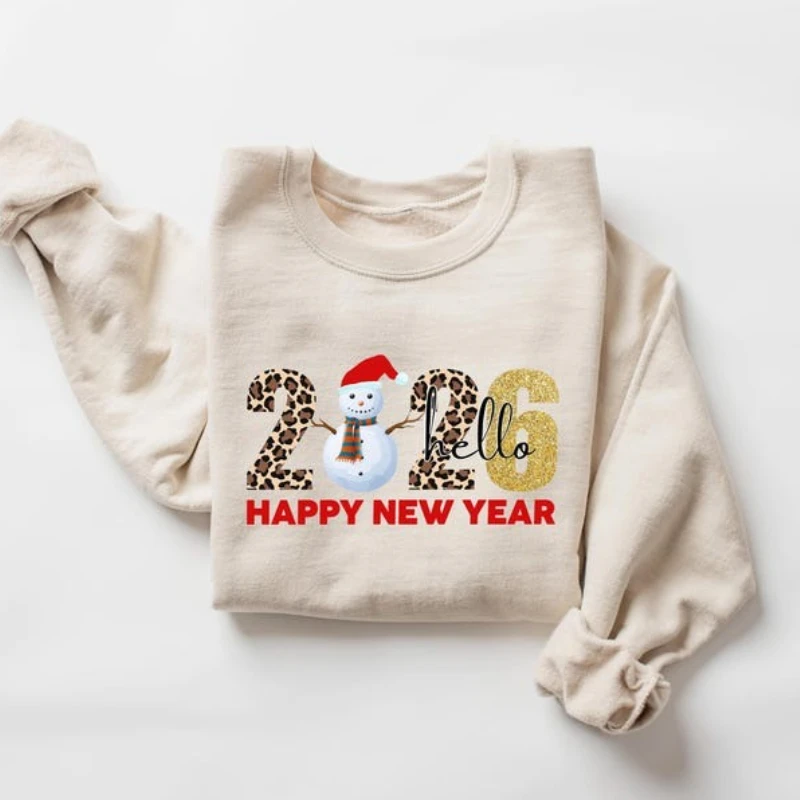سنة جديدة سعيدة البلوز مرحبا 2026 قميص ، هتاف ملابس الحفلات الخريف والشتاء موضة غير رسمية الشارع الشهير النساء الرجال هودي #2