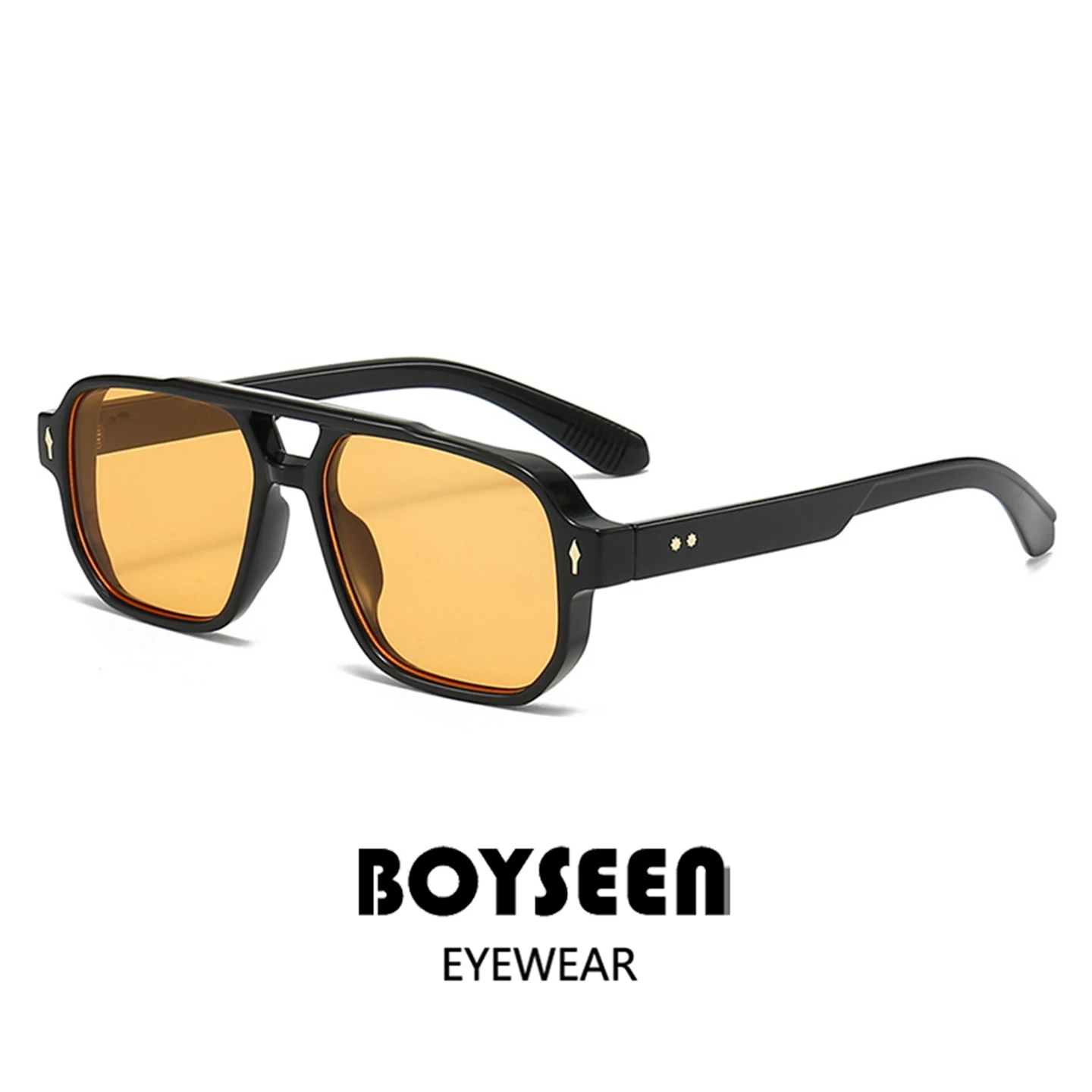 Vintage Double Bridges Men Square Sunglasses Fashion Green Ocean Lens UV400 Eyewear Women Trending Rivets Sun Glasses